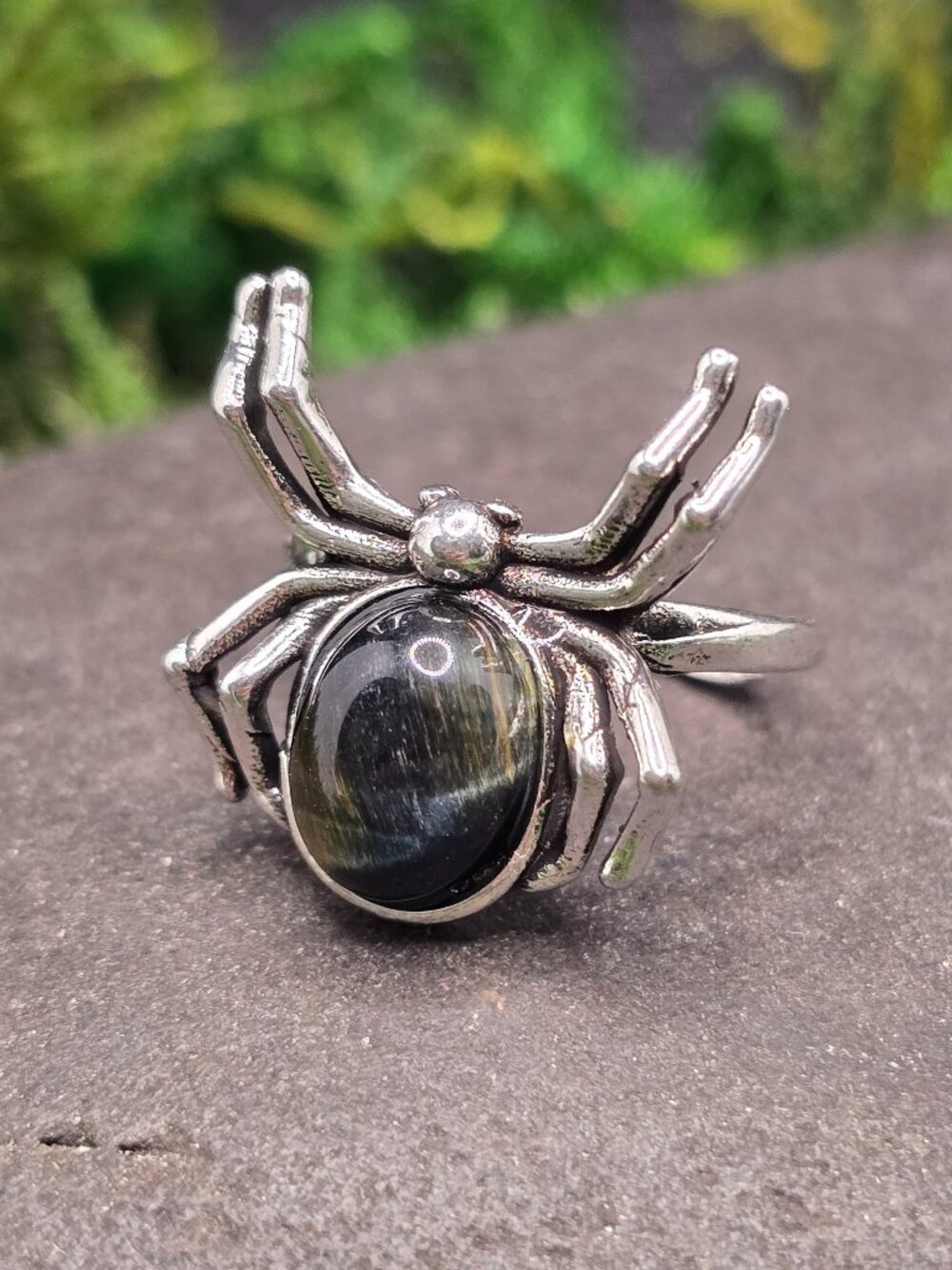 Blue Tiger's Eye Spider Adjustable Ring Size 6-10 Gothic Jewelry